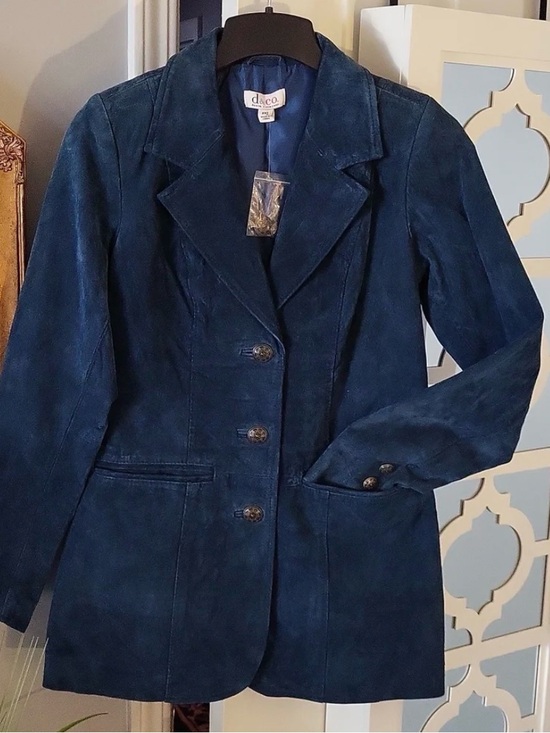 d&co Jackets & Blazers - Di & Co Tailored Deep Blue Suede Blazer Jacket
